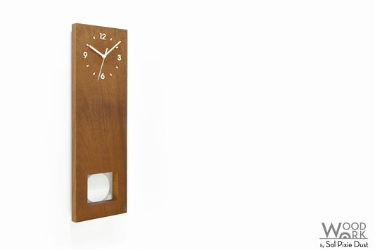 Bluntly Square Modern Design Solid Iroko Wood Grandfather Pendulum Wall Clock / Table Clock