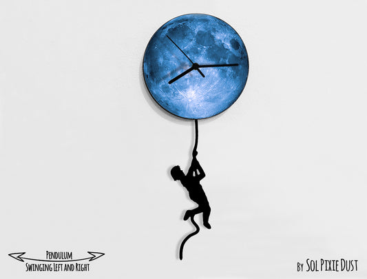 Boy climbing on The Moon - Pendulum Wall Clock
