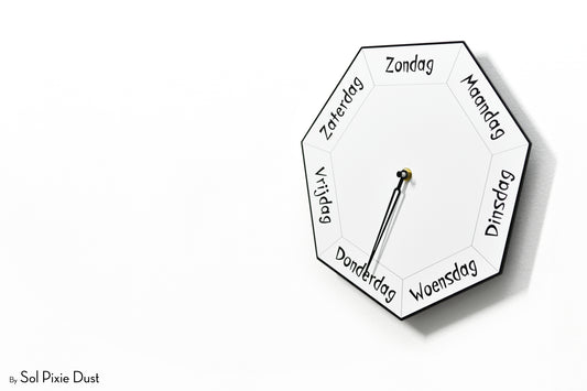Dutch Day of The Week Clock - White - Heptagon Day Clock