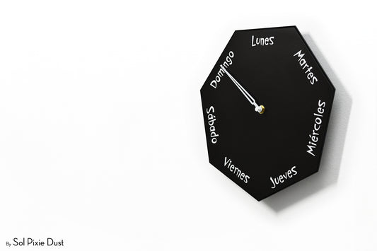 Spanish Day of The Week Clock - Black - Heptagon Day Clock