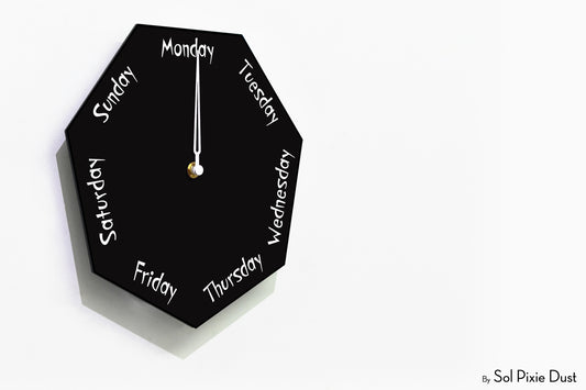 Day of The Week Clock - Black - Heptagon Day Clock