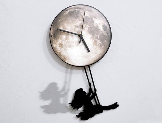 Swinging on the Moon Girl - Pendulum Wall Clock - Nursery Room