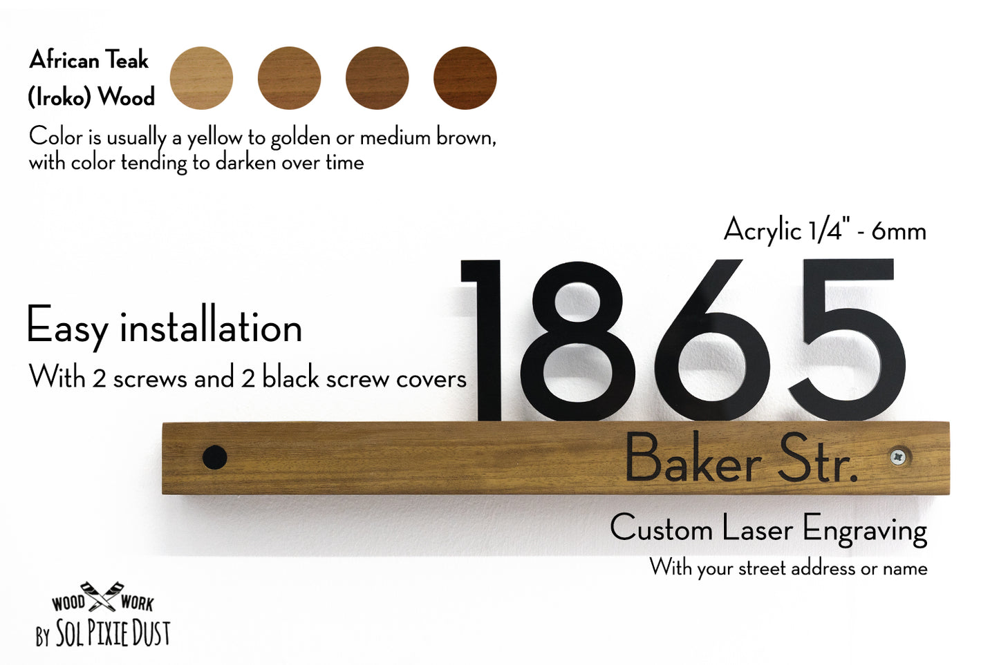 Underline African Teak Iroko or Hollow Aluminum Address Plaque - LED Signs