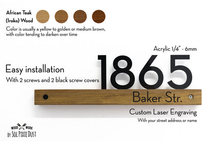 Underline African Teak Iroko or Hollow Aluminum Address Plaque - LED Signs