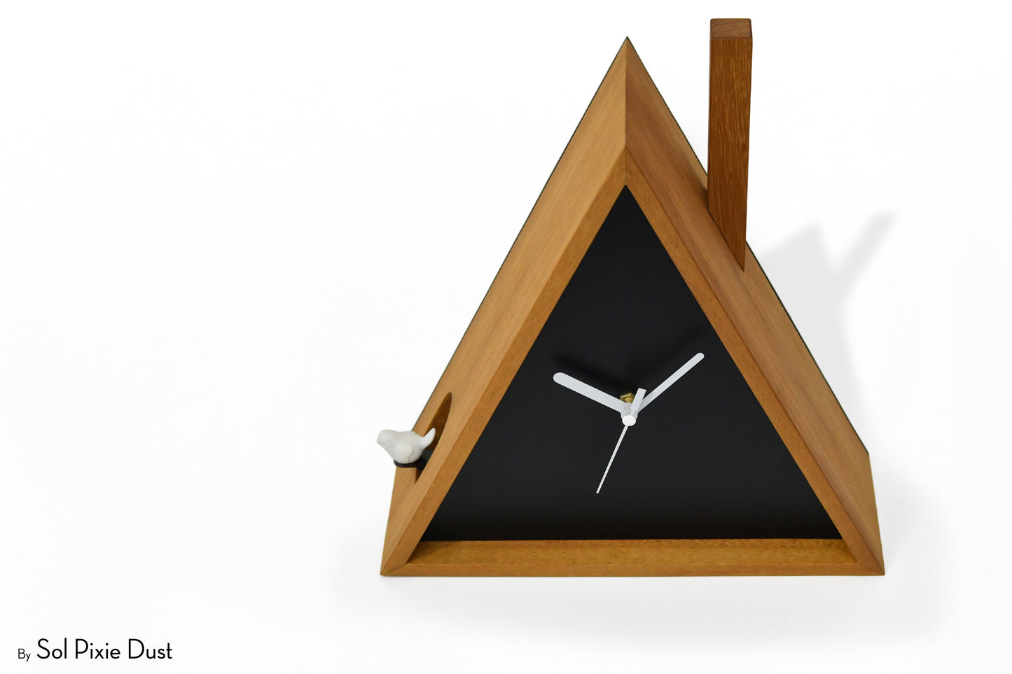 Cabin Cuckoo Bird Wall Clock - Table Clock - Solid Iroko Wood or White Oak
