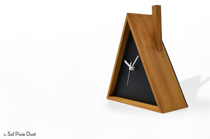 Cabin Cuckoo Bird Wall Clock - Table Clock - Solid Iroko Wood or White Oak