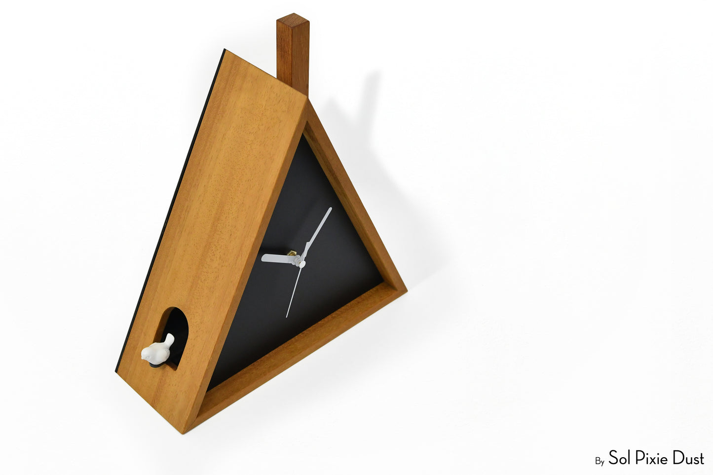 Cabin Cuckoo Bird Wall Clock - Table Clock - Solid Iroko Wood or White Oak