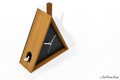 Cabin Cuckoo Bird Wall Clock - Table Clock - Solid Iroko Wood or White Oak