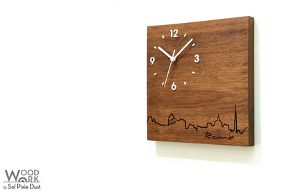 Skylines Cities Wooden Square Clocks