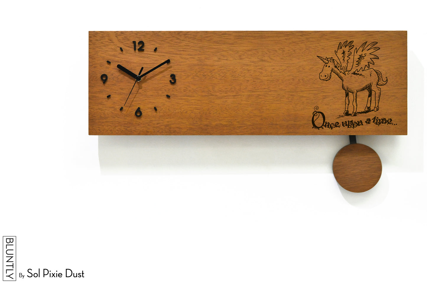 Bluntly Horizontal Modern Design Solid Iroko Wood Grandfather Pendulum Wall Clock / Table Clock