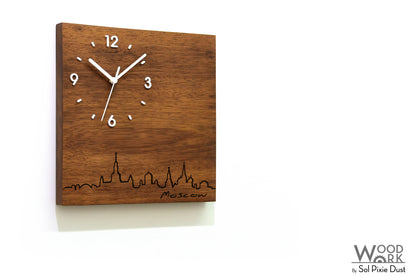 Skylines Cities Wooden Square Clocks