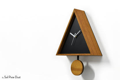 Cabin Cuckoo Bird Wall Clock - Table Clock - Solid Iroko Wood or White Oak