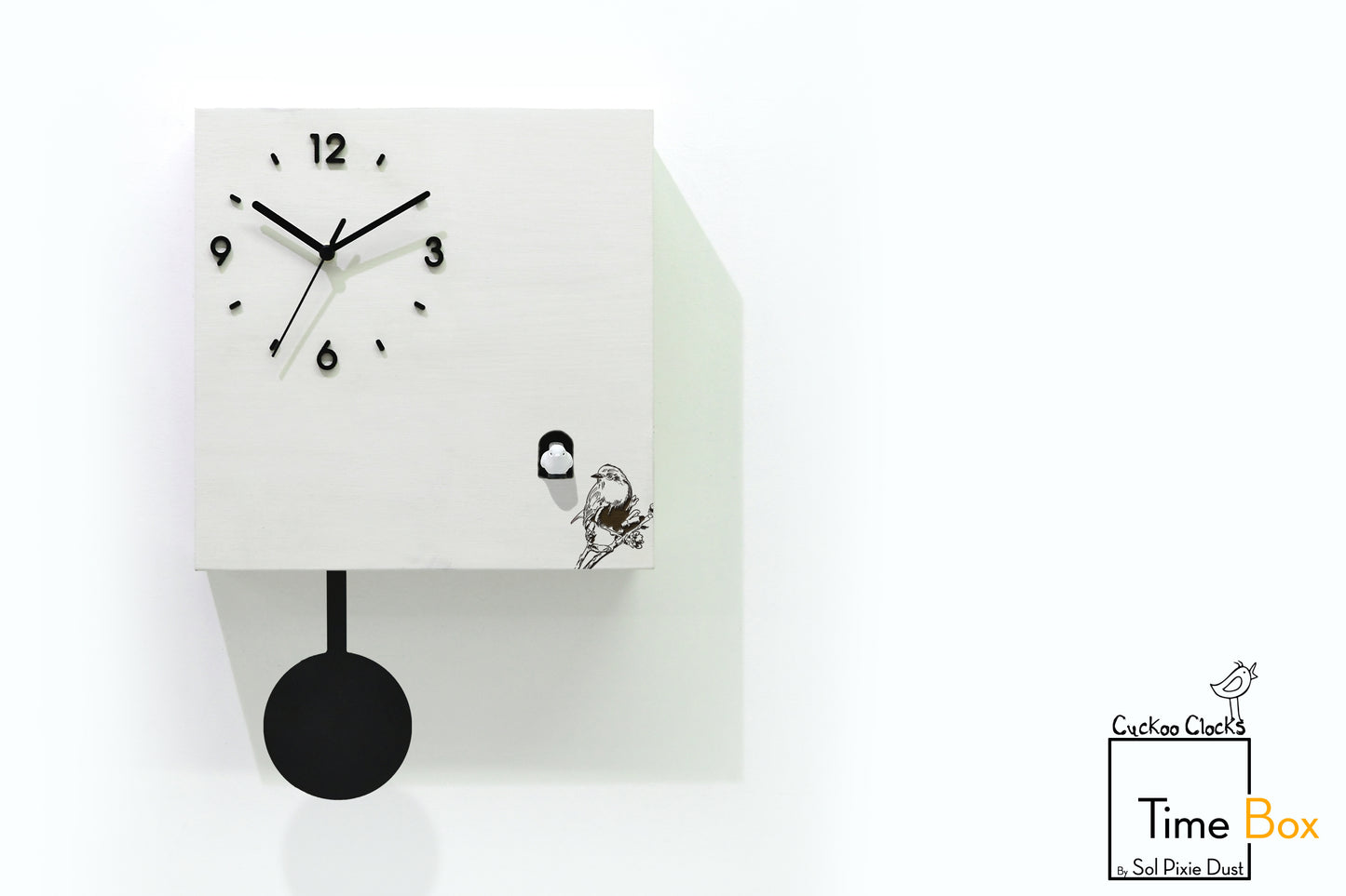 Time Box Modern Cuckoo Bird.  Cuckoo and Pendulum Wall Clock