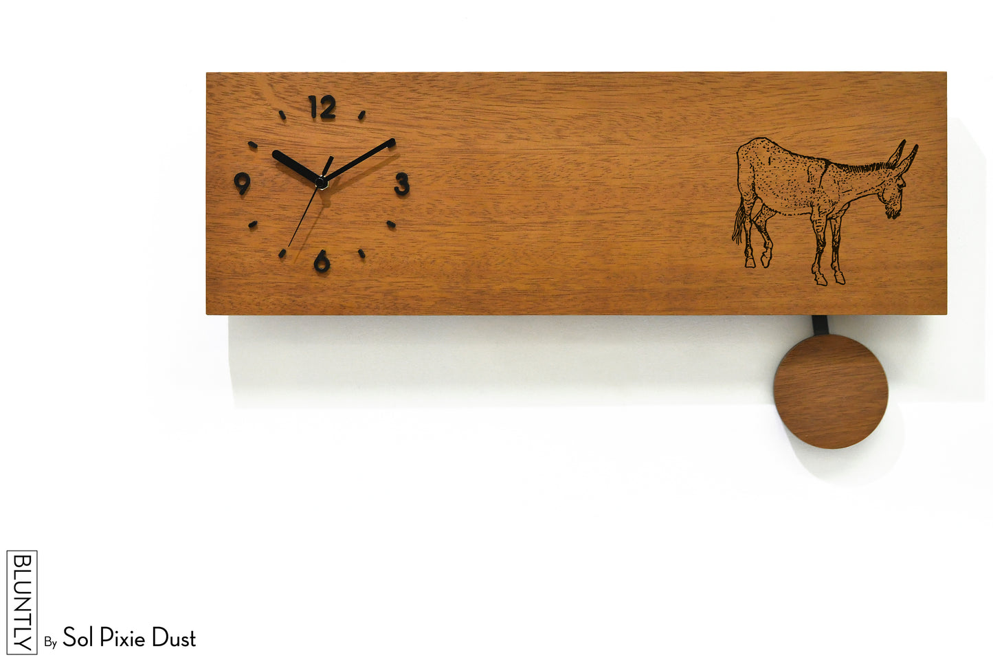 Bluntly Horizontal Modern Design Solid Iroko Wood Grandfather Pendulum Wall Clock / Table Clock