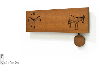 Bluntly Horizontal Modern Design Solid Iroko Wood Grandfather Pendulum Wall Clock / Table Clock