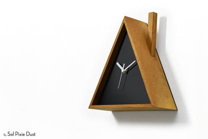 Cabin Cuckoo Bird Wall Clock - Table Clock - Solid Iroko Wood or White Oak