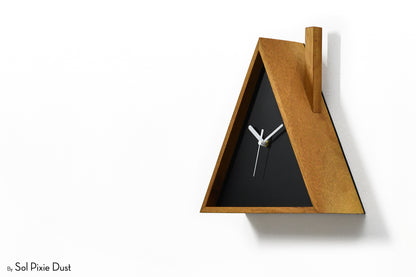 Cabin Cuckoo Bird Wall Clock - Table Clock - Solid Iroko Wood or White Oak