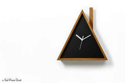 Cabin Cuckoo Bird Wall Clock - Table Clock - Solid Iroko Wood or White Oak
