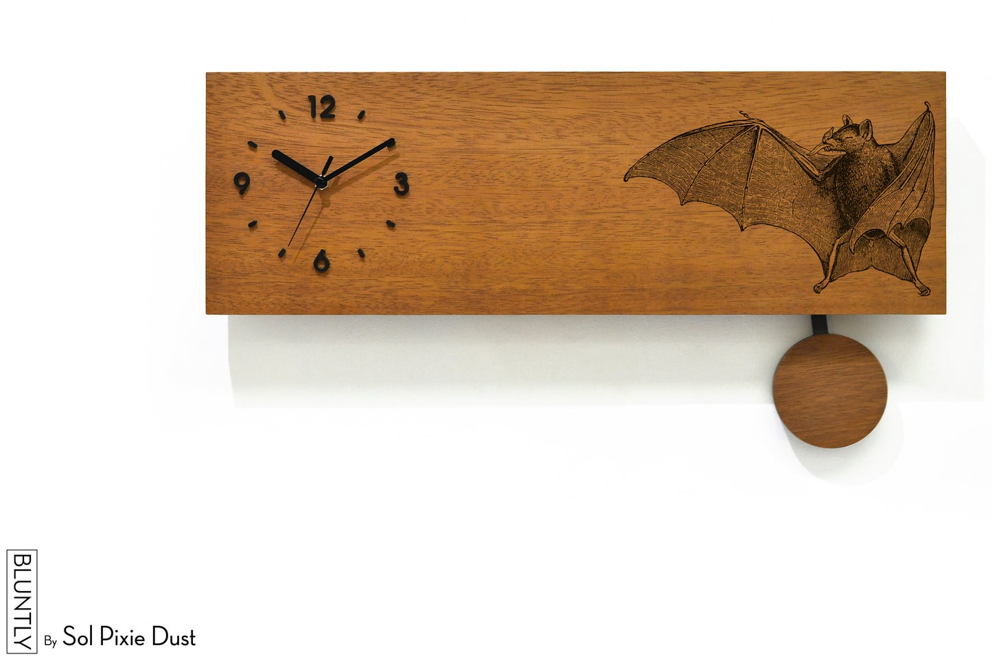 Bluntly Horizontal Modern Design Solid Iroko Wood Grandfather Pendulum Wall Clock / Table Clock