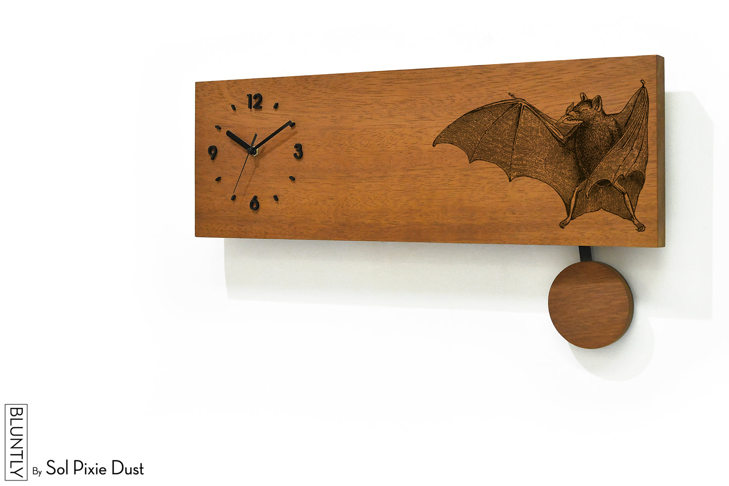 Bluntly Horizontal Modern Design Solid Iroko Wood Grandfather Pendulum Wall Clock / Table Clock