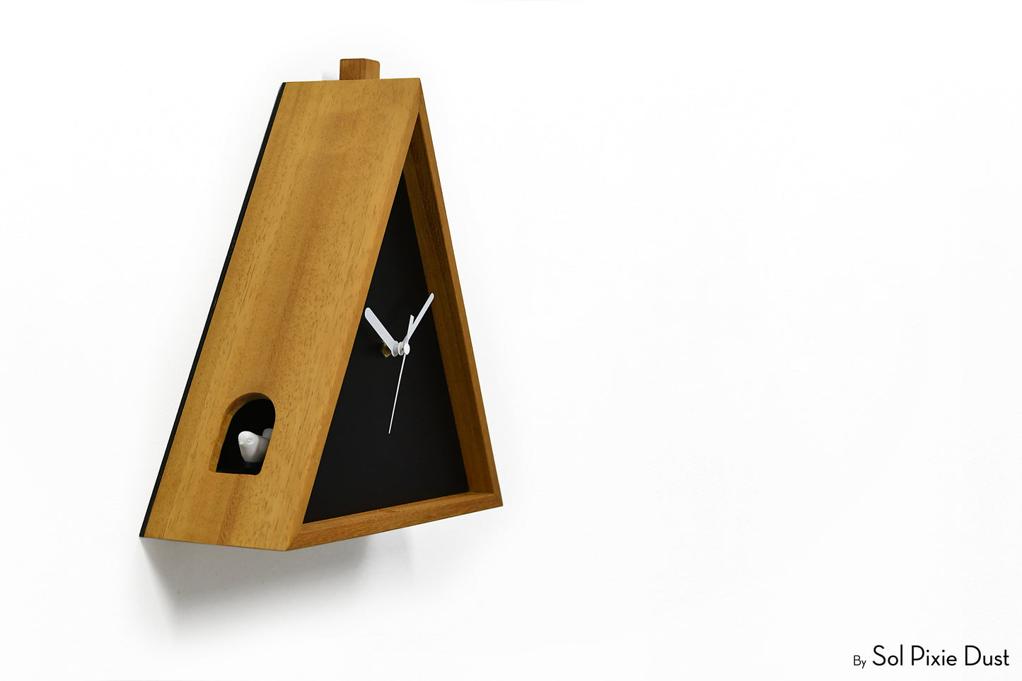 Cabin Cuckoo Bird Wall Clock - Table Clock - Solid Iroko Wood or White Oak