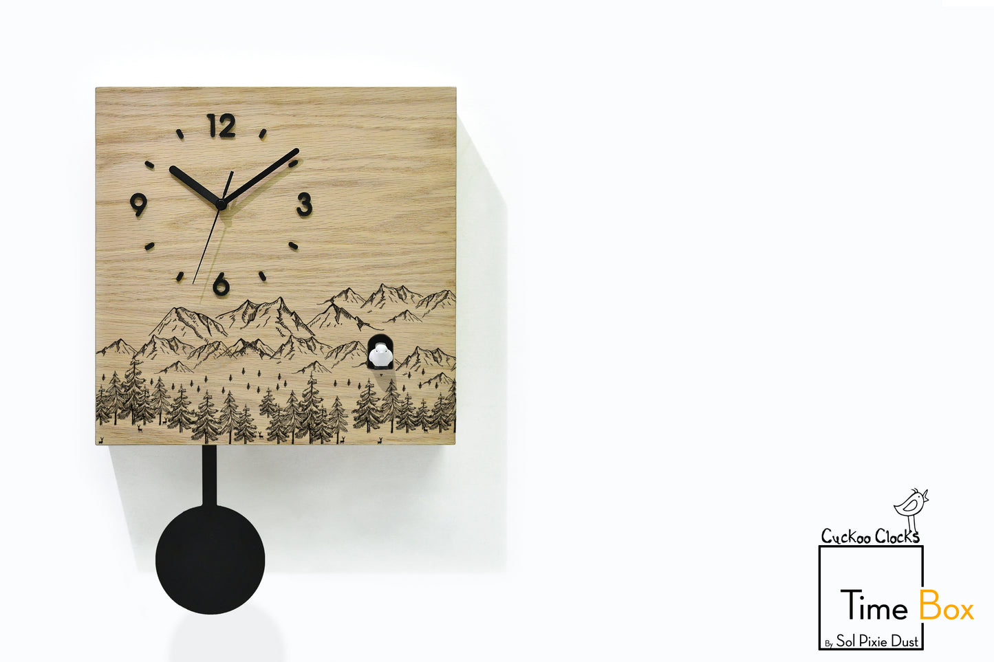 Time Box Modern Cuckoo Bird.  Cuckoo and Pendulum Wall Clock