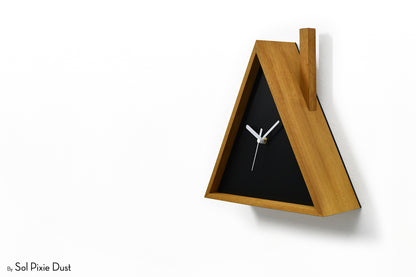 Cabin Cuckoo Bird Wall Clock - Table Clock - Solid Iroko Wood or White Oak