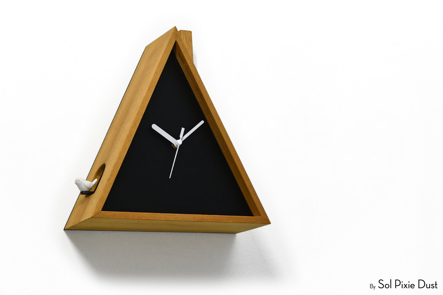 Cabin Cuckoo Bird Wall Clock - Table Clock - Solid Iroko Wood or White Oak