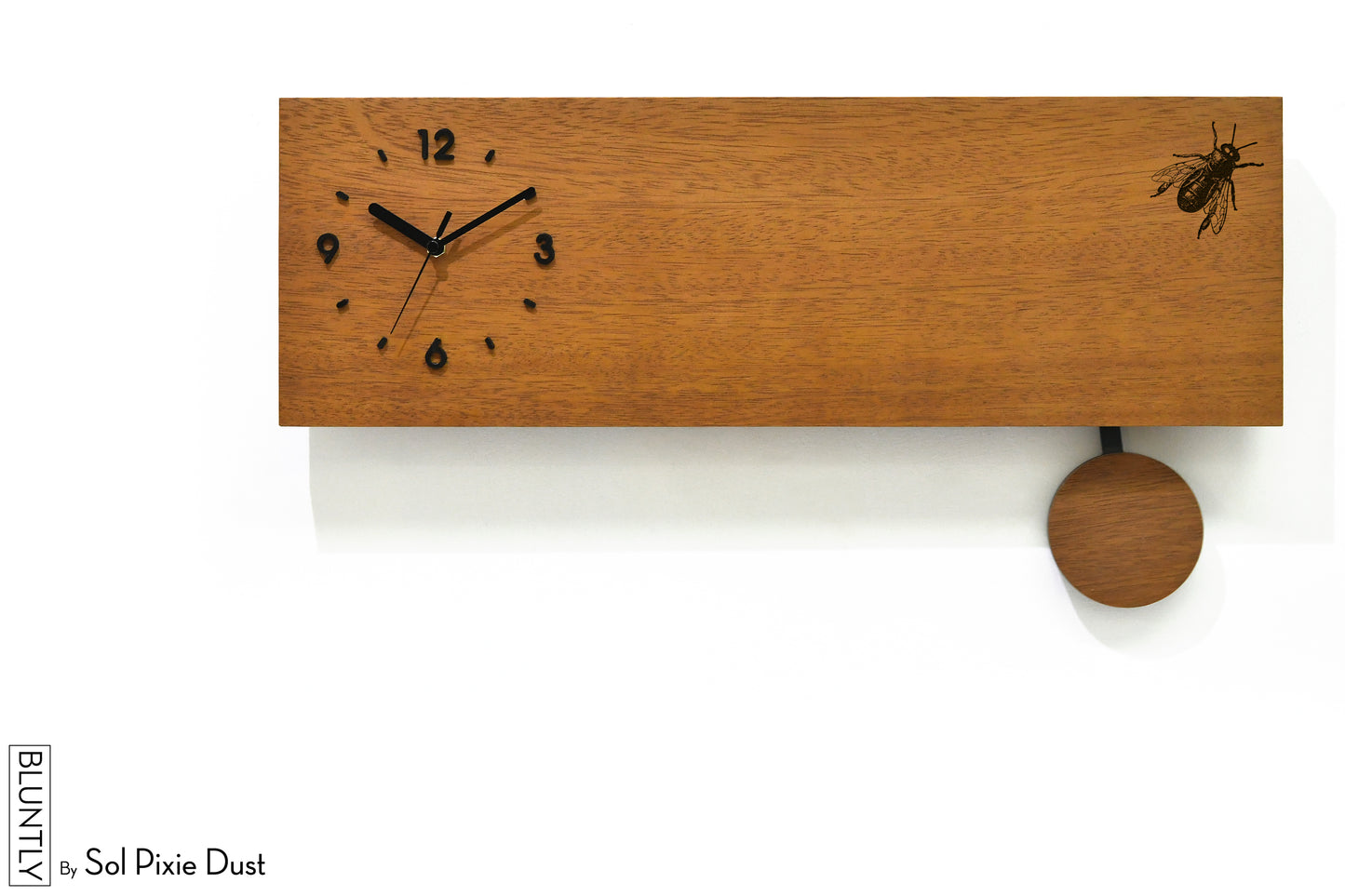 Bluntly Horizontal Modern Design Solid Iroko Wood Grandfather Pendulum Wall Clock / Table Clock