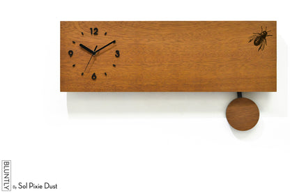 Bluntly Horizontal Modern Design Solid Iroko Wood Grandfather Pendulum Wall Clock / Table Clock