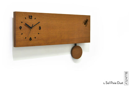 Bluntly Horizontal Modern Design Solid Iroko Wood Grandfather Pendulum Wall Clock / Table Clock