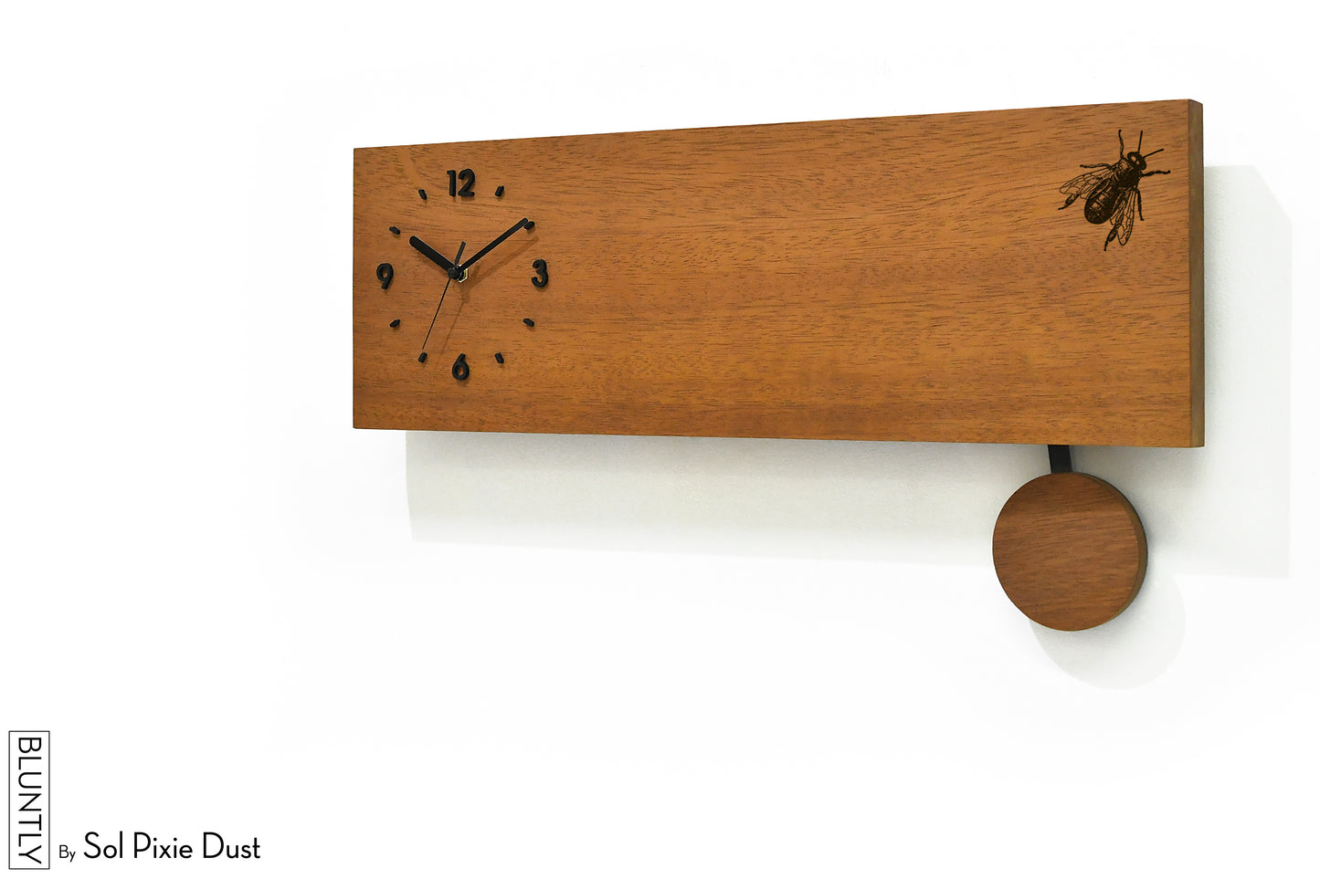 Bluntly Horizontal Modern Design Solid Iroko Wood Grandfather Pendulum Wall Clock / Table Clock