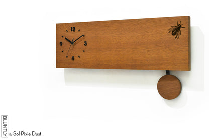 Bluntly Horizontal Modern Design Solid Iroko Wood Grandfather Pendulum Wall Clock / Table Clock