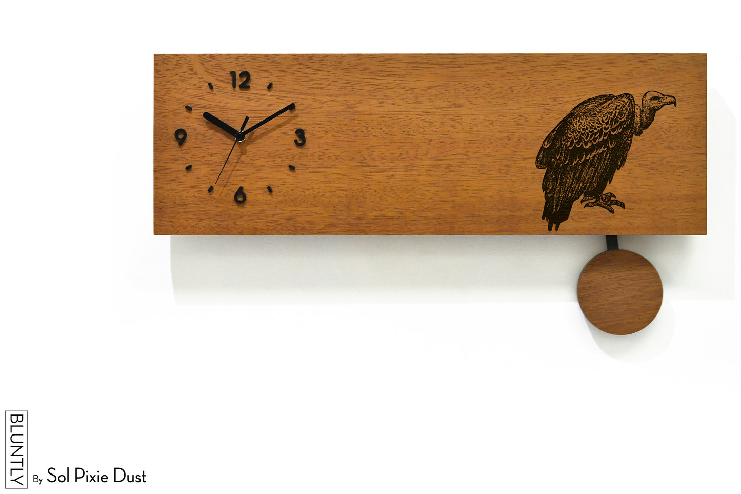 Bluntly Horizontal Modern Design Solid Iroko Wood Grandfather Pendulum Wall Clock / Table Clock