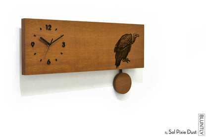 Bluntly Horizontal Modern Design Solid Iroko Wood Grandfather Pendulum Wall Clock / Table Clock
