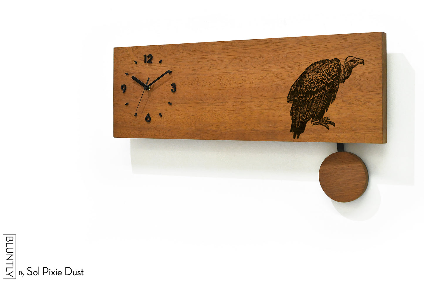 Bluntly Horizontal Modern Design Solid Iroko Wood Grandfather Pendulum Wall Clock / Table Clock