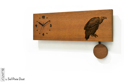 Bluntly Horizontal Modern Design Solid Iroko Wood Grandfather Pendulum Wall Clock / Table Clock