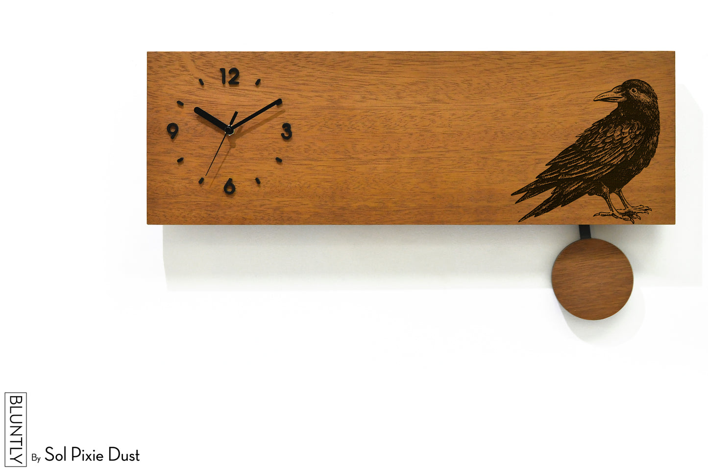Bluntly Horizontal Modern Design Solid Iroko Wood Grandfather Pendulum Wall Clock / Table Clock