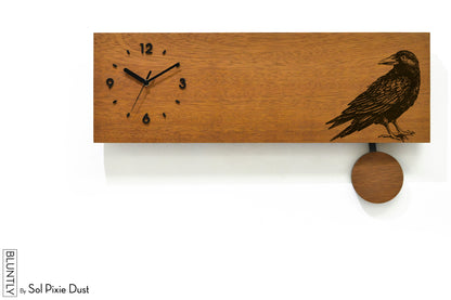 Bluntly Horizontal Modern Design Solid Iroko Wood Grandfather Pendulum Wall Clock / Table Clock