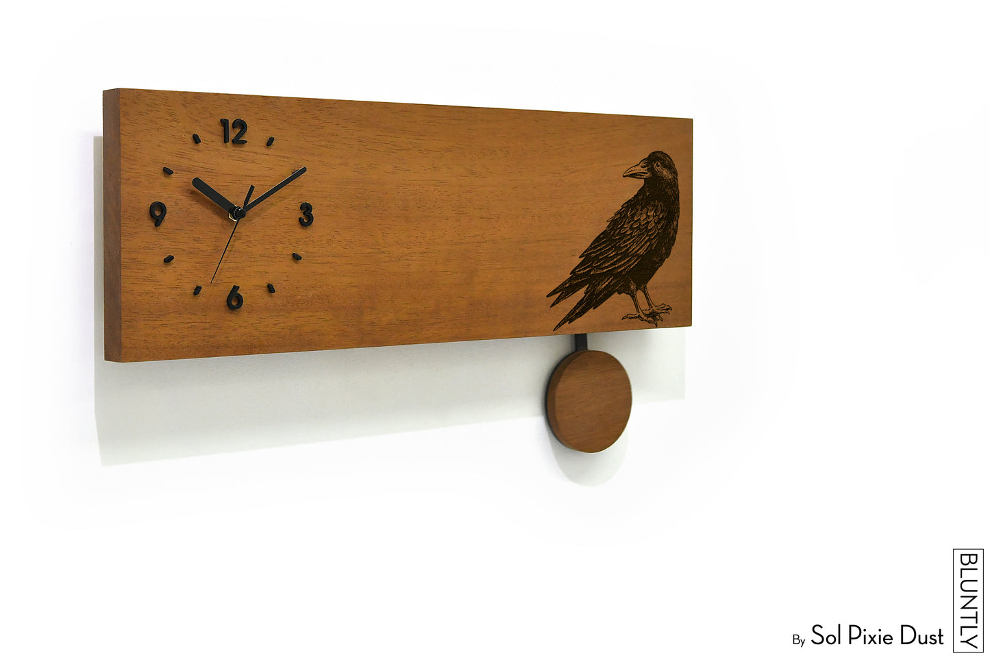 Bluntly Horizontal Modern Design Solid Iroko Wood Grandfather Pendulum Wall Clock / Table Clock