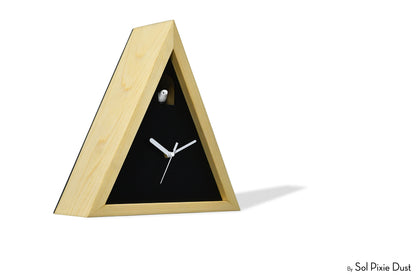 Cabin Cuckoo Bird Wall Clock - Table Clock - Solid Iroko Wood or White Oak