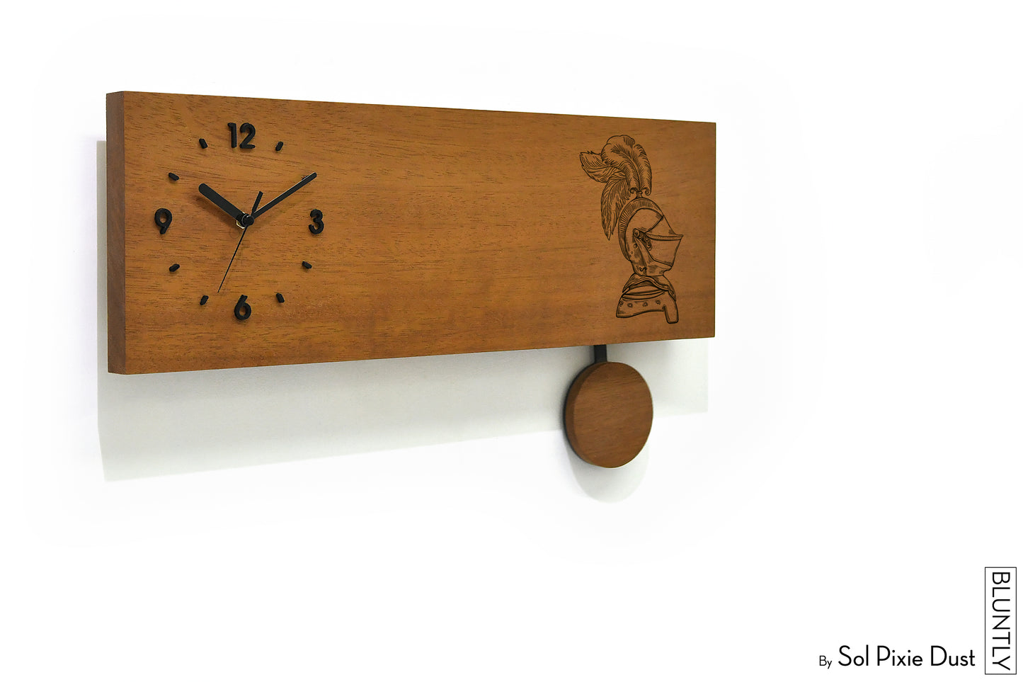 Bluntly Horizontal Modern Design Solid Iroko Wood Grandfather Pendulum Wall Clock / Table Clock