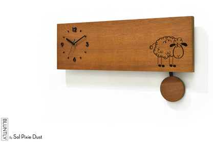 Bluntly Horizontal Modern Design Solid Iroko Wood Grandfather Pendulum Wall Clock / Table Clock