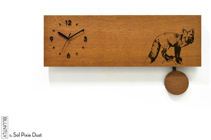 Bluntly Horizontal Modern Design Solid Iroko Wood Grandfather Pendulum Wall Clock / Table Clock