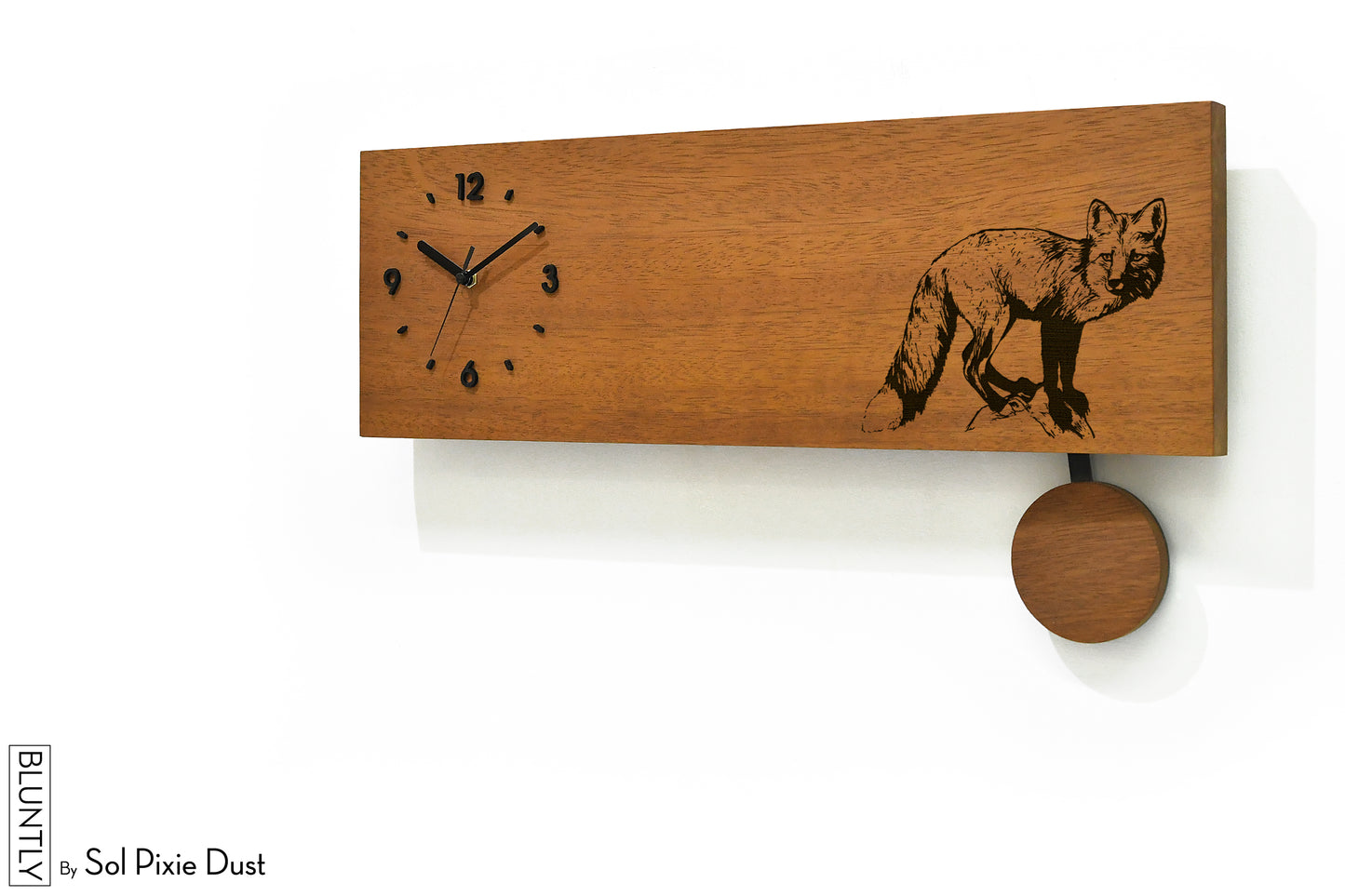 Bluntly Horizontal Modern Design Solid Iroko Wood Grandfather Pendulum Wall Clock / Table Clock