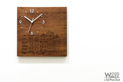 Skylines Cities Wooden Square Clocks