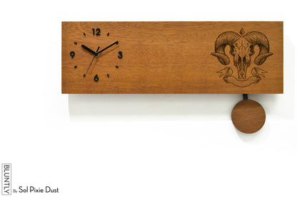Bluntly Horizontal Modern Design Solid Iroko Wood Grandfather Pendulum Wall Clock / Table Clock