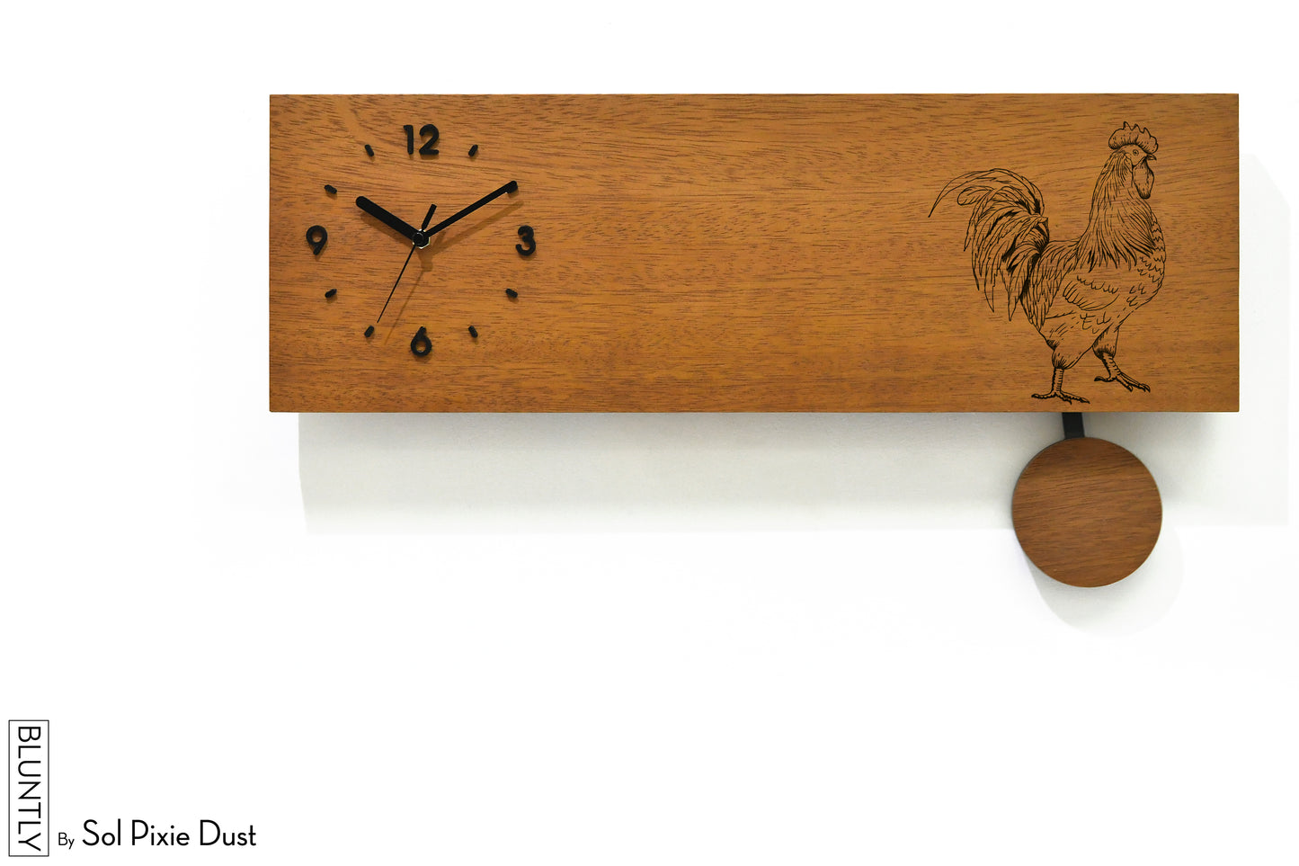 Bluntly Horizontal Modern Design Solid Iroko Wood Grandfather Pendulum Wall Clock / Table Clock