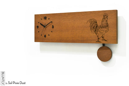Bluntly Horizontal Modern Design Solid Iroko Wood Grandfather Pendulum Wall Clock / Table Clock