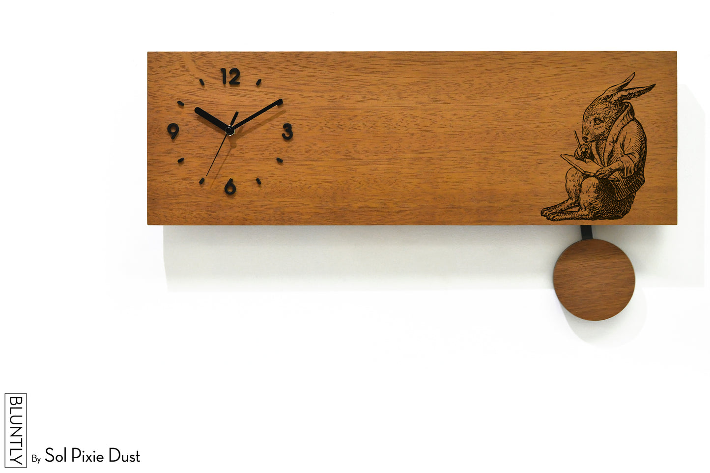 Bluntly Horizontal Modern Design Solid Iroko Wood Grandfather Pendulum Wall Clock / Table Clock